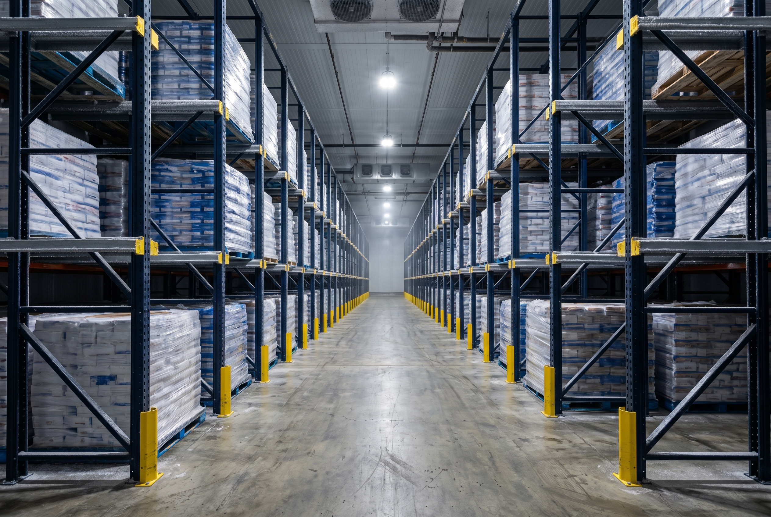 Drive-in pallet rack system in a Baltimore Maryland cold storage warehouse