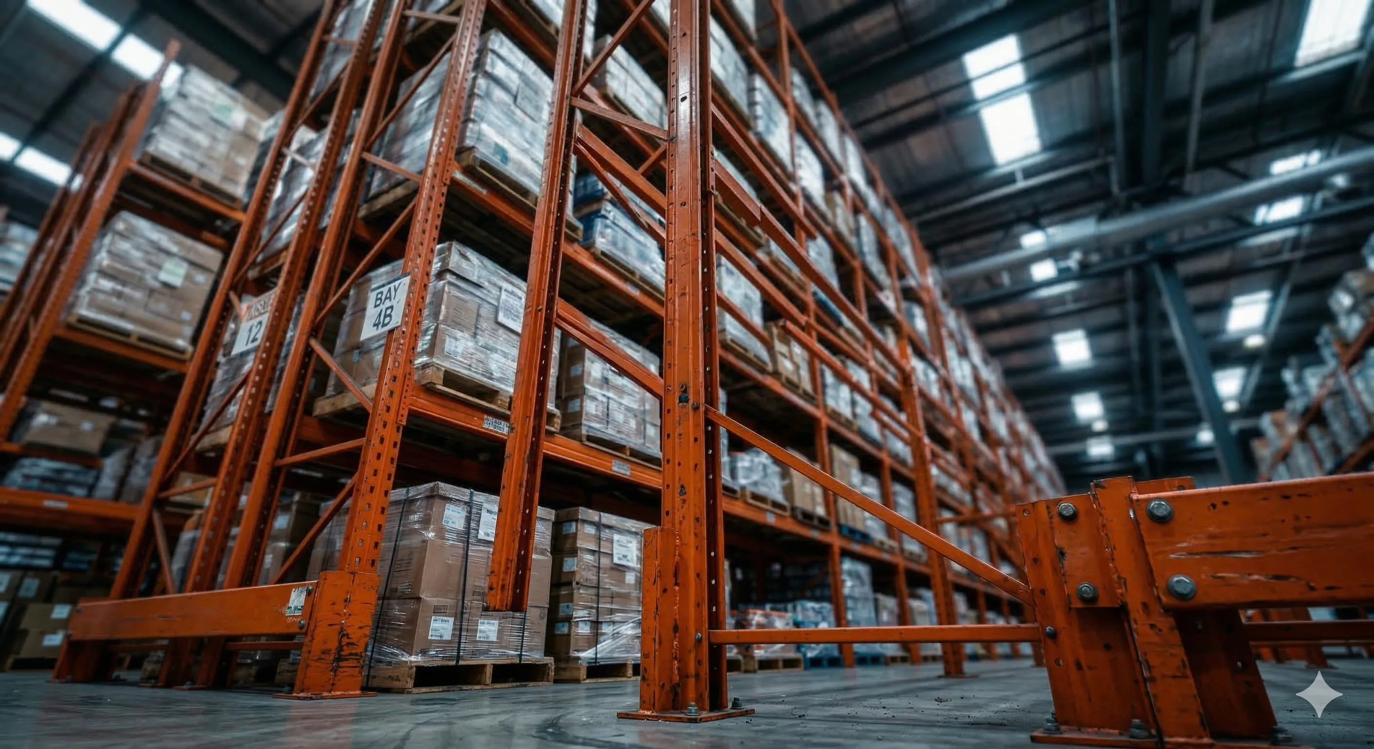 Pallet rack uprights and beams showing load capacity components in Baltimore warehouse
