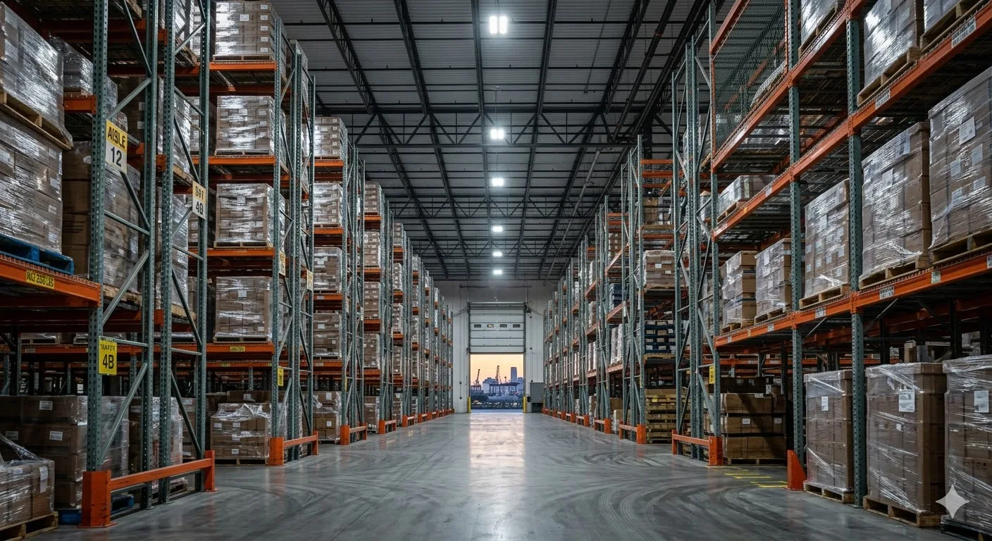 Pallet racking aisle in a Baltimore e-commerce fulfillment center optimized for high-velocity picking operations